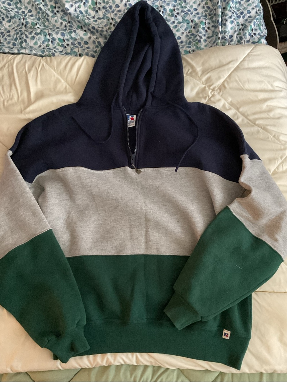Russell Athletic Navy, Gray & Green Colorblock Zip Pullover Hoodie